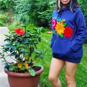 Blue Embroidered Hoodie
